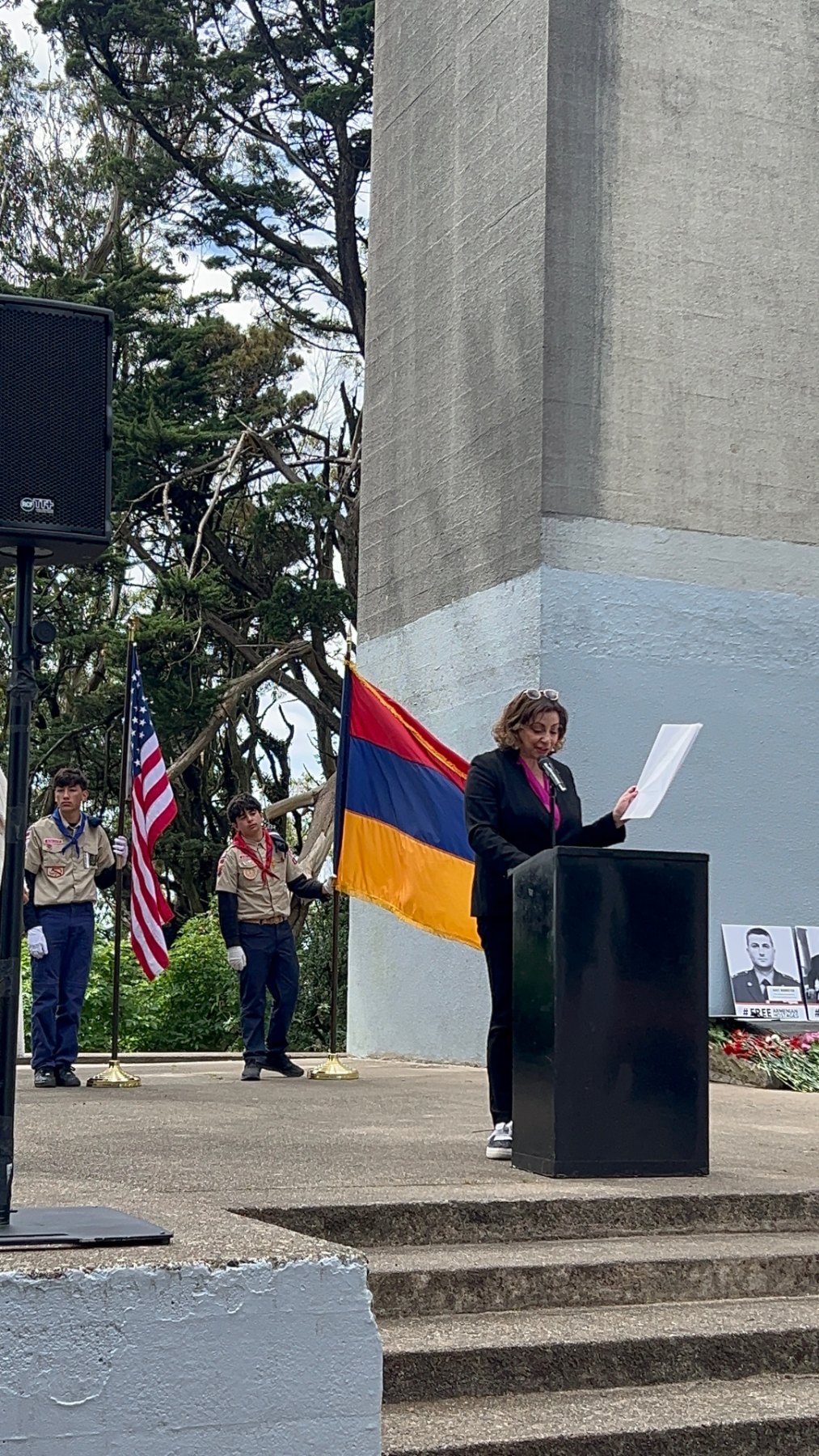 Kim Bardakian speaking at a commemoration ceremony