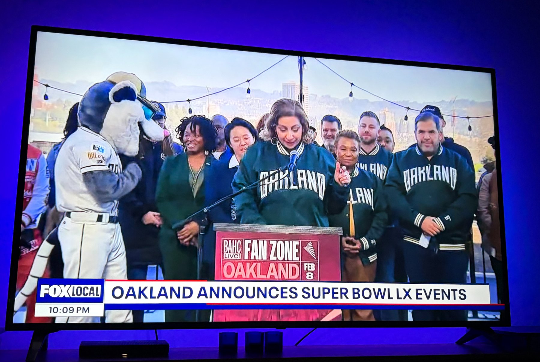 Kim Bardakian announcing Oakland Super Bowl LX events on Fox Local