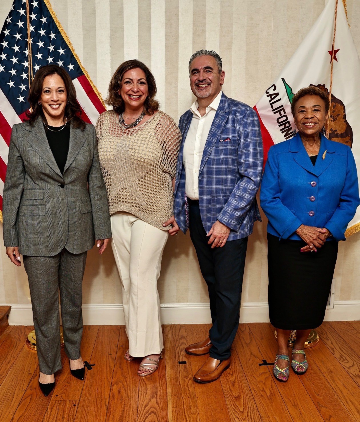 Kim Bardakian with Kamala Harris and Barbara Lee