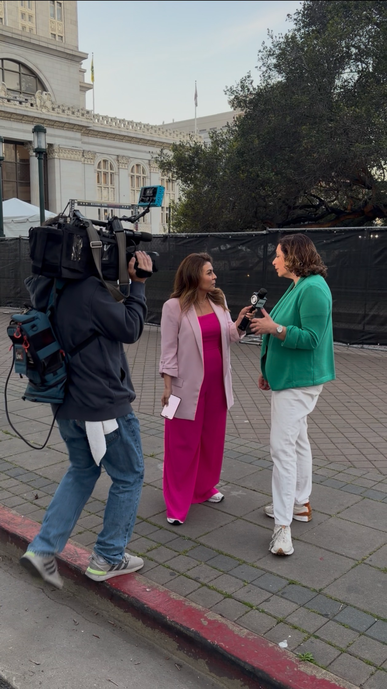 Kim Bardakian interviewed by KPIX outside Oakland City Hall