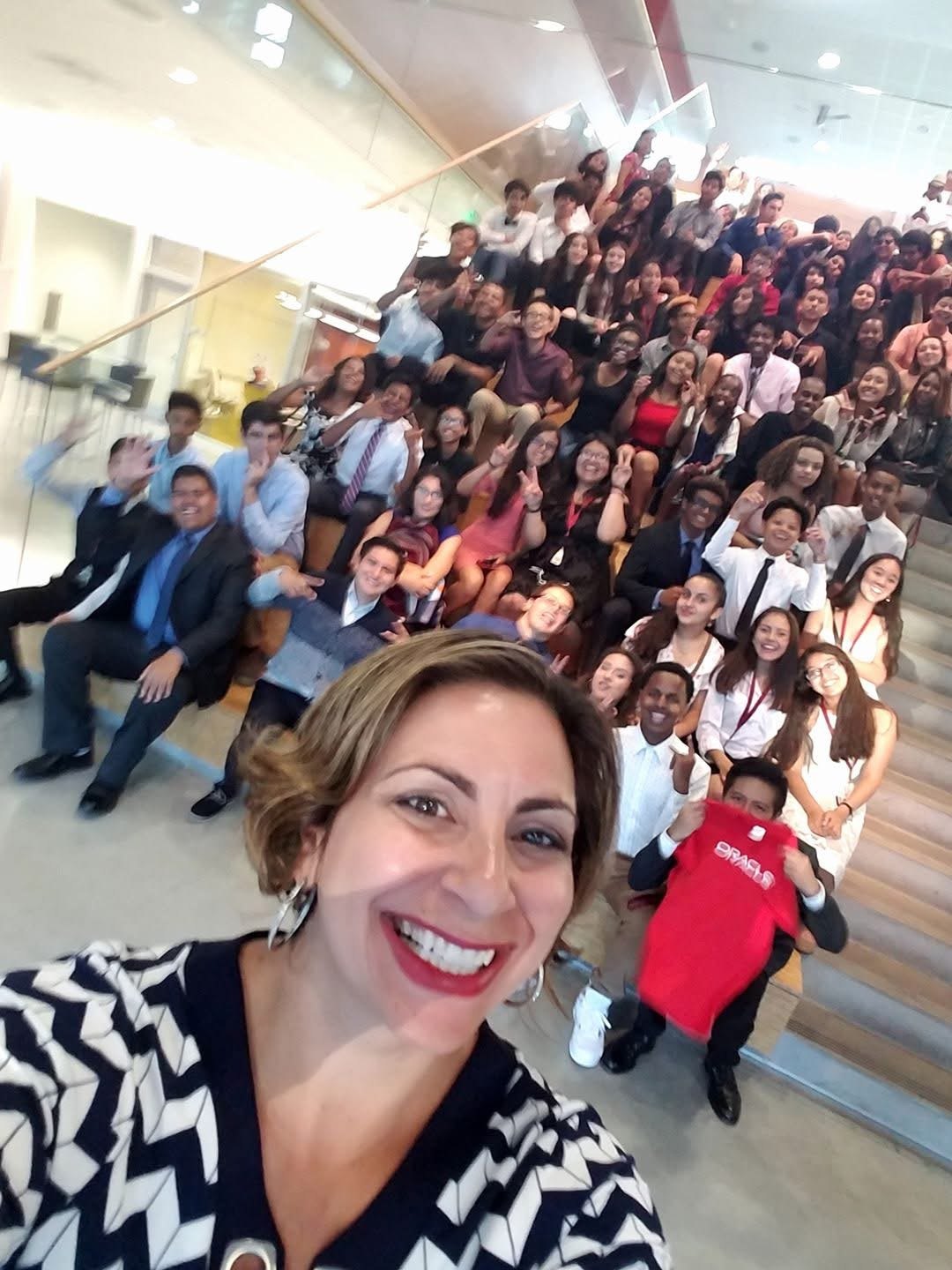 Kim Bardakian with students at an Oracle youth event